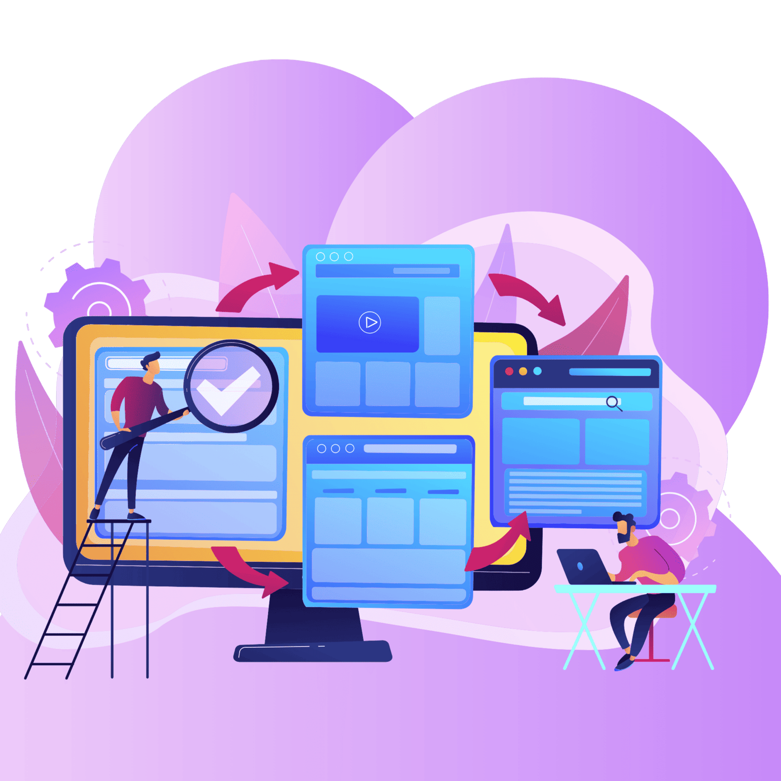Modern web development interface with code and design elements